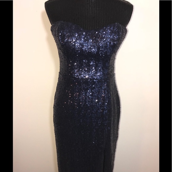 Blue Sequins Long Formal Dress - Picture 4 of 8